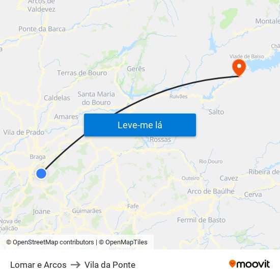 Lomar e Arcos to Vila da Ponte map
