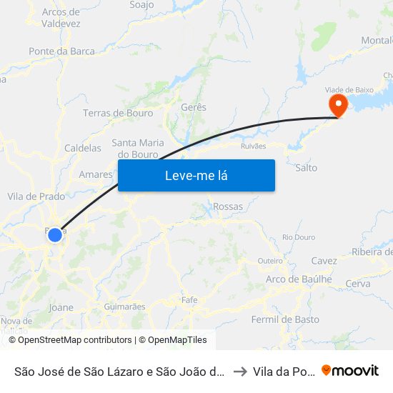 São José de São Lázaro e São João do Souto to Vila da Ponte map