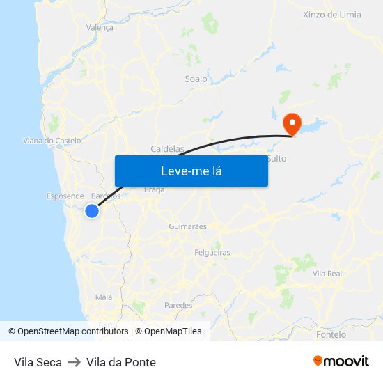 Vila Seca to Vila da Ponte map