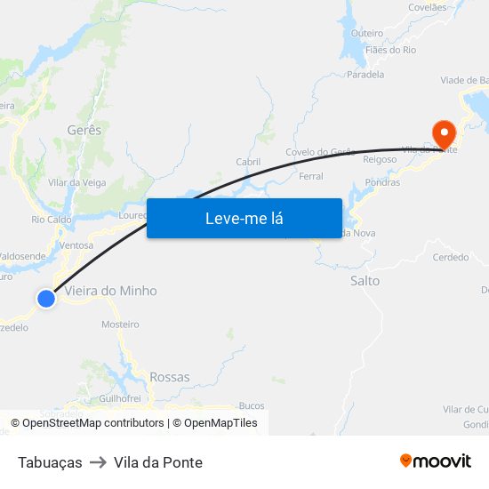 Tabuaças to Vila da Ponte map