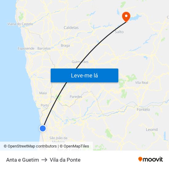 Anta e Guetim to Vila da Ponte map