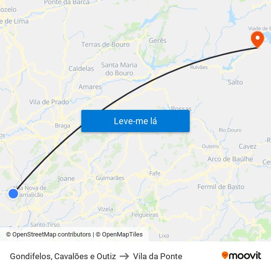 Gondifelos, Cavalões e Outiz to Vila da Ponte map