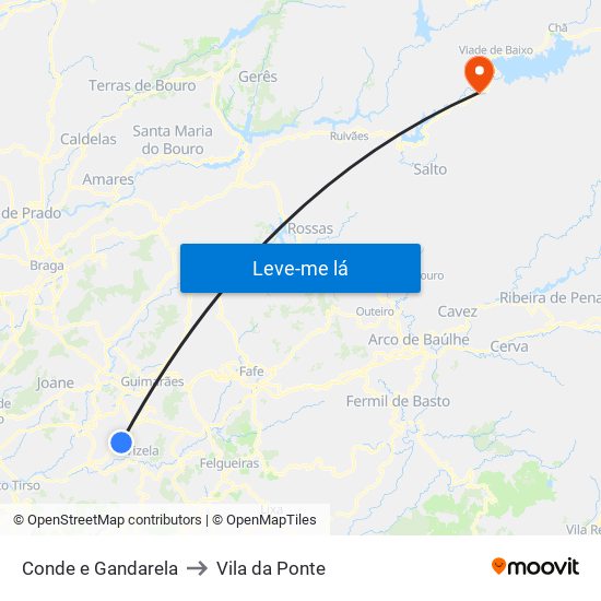 Conde e Gandarela to Vila da Ponte map