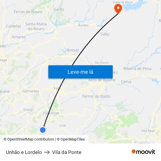 Unhão e Lordelo to Vila da Ponte map