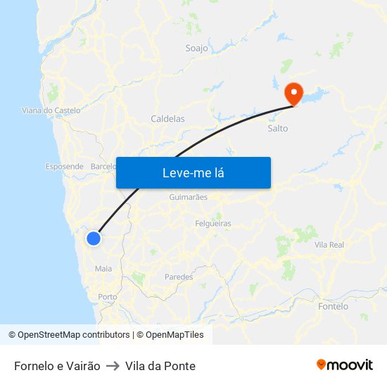 Fornelo e Vairão to Vila da Ponte map