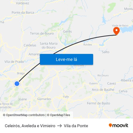 Celeirós, Aveleda e Vimieiro to Vila da Ponte map