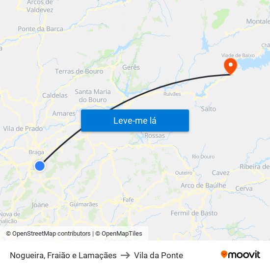 Nogueira, Fraião e Lamaçães to Vila da Ponte map