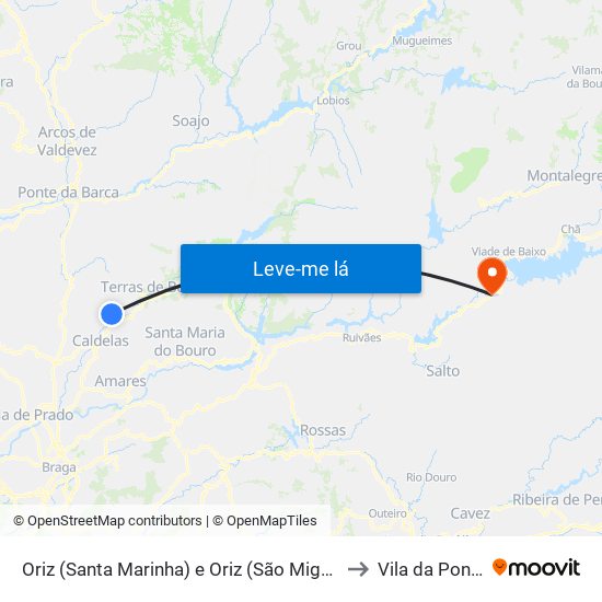 Oriz (Santa Marinha) e Oriz (São Miguel) to Vila da Ponte map