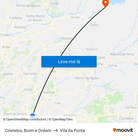 Cristelos, Boim e Ordem to Vila da Ponte map