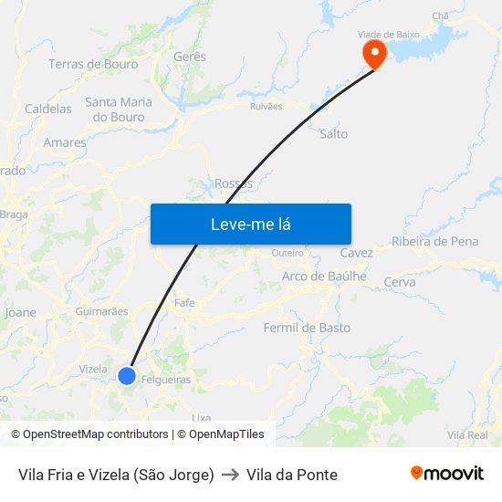 Vila Fria e Vizela (São Jorge) to Vila da Ponte map