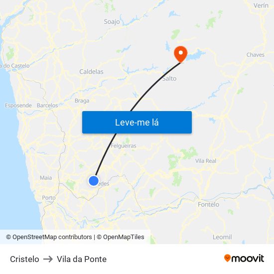 Cristelo to Vila da Ponte map