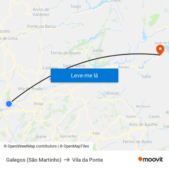 Galegos (São Martinho) to Vila da Ponte map
