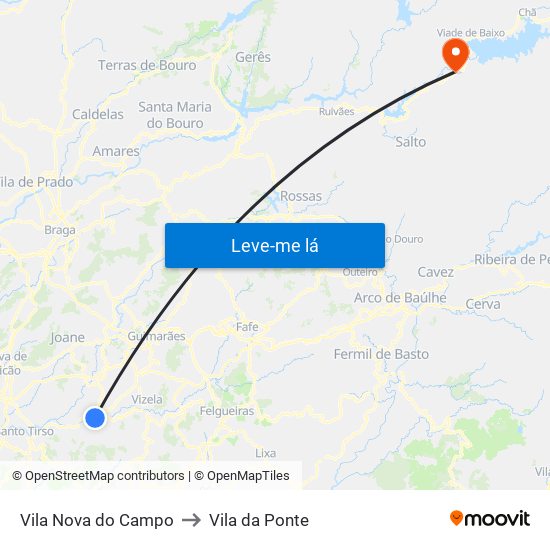 Vila Nova do Campo to Vila da Ponte map