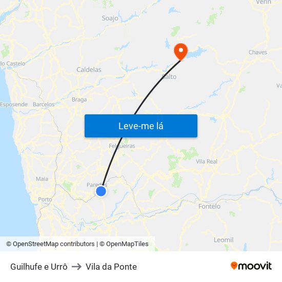 Guilhufe e Urrô to Vila da Ponte map