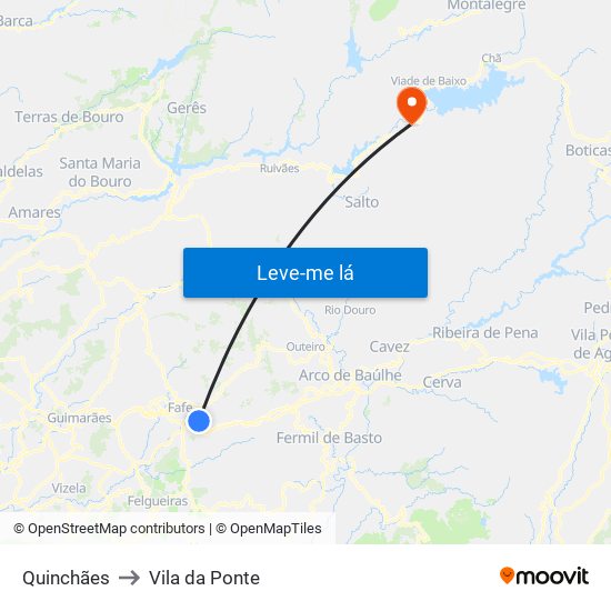 Quinchães to Vila da Ponte map