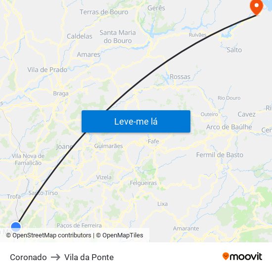 Coronado to Vila da Ponte map