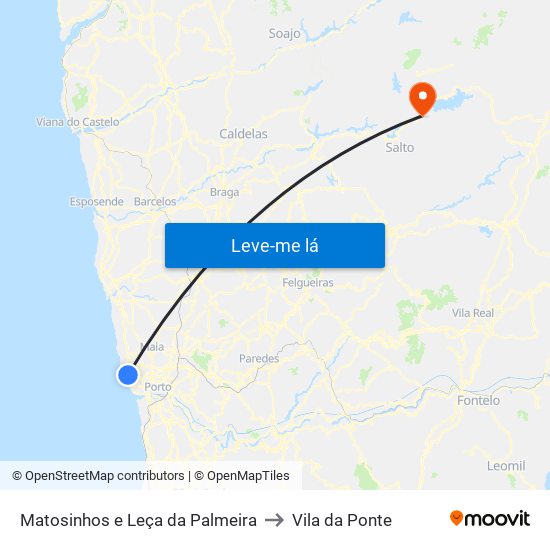 Matosinhos e Leça da Palmeira to Vila da Ponte map