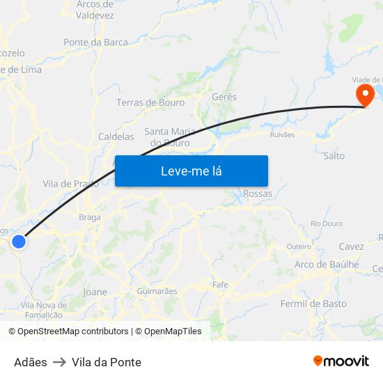 Adães to Vila da Ponte map
