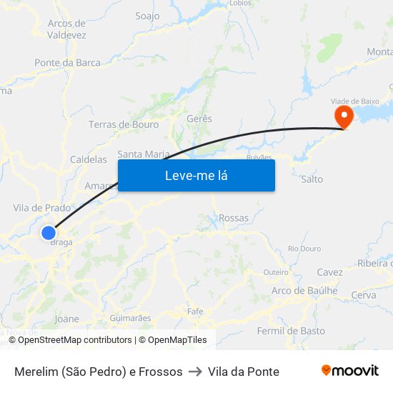 Merelim (São Pedro) e Frossos to Vila da Ponte map