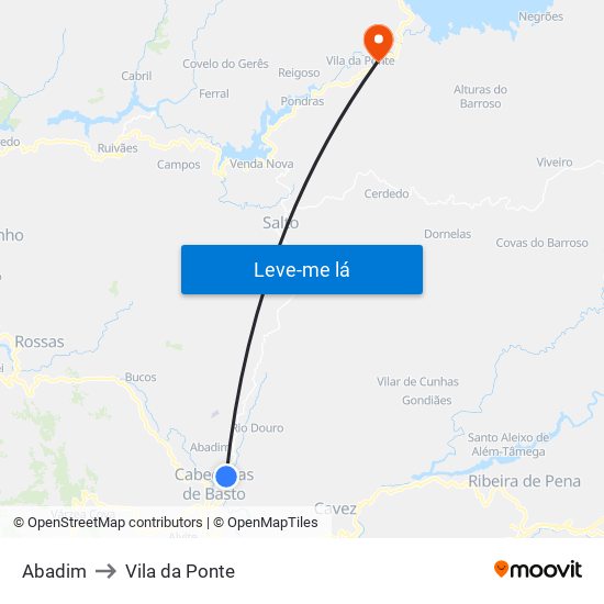 Abadim to Vila da Ponte map