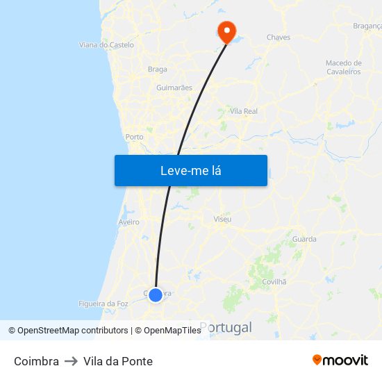 Coimbra to Vila da Ponte map