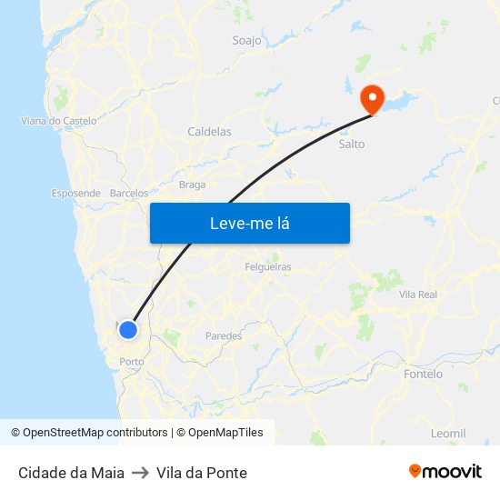 Cidade da Maia to Vila da Ponte map