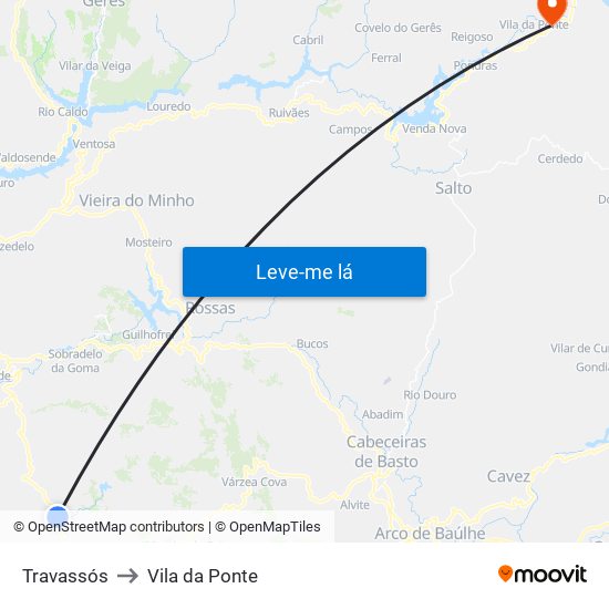 Travassós to Vila da Ponte map