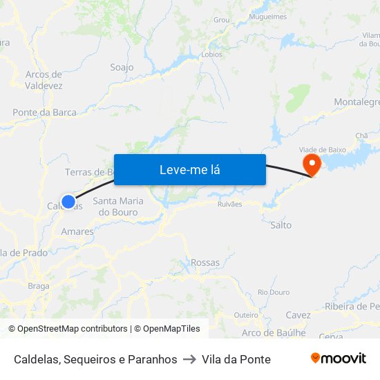 Caldelas, Sequeiros e Paranhos to Vila da Ponte map