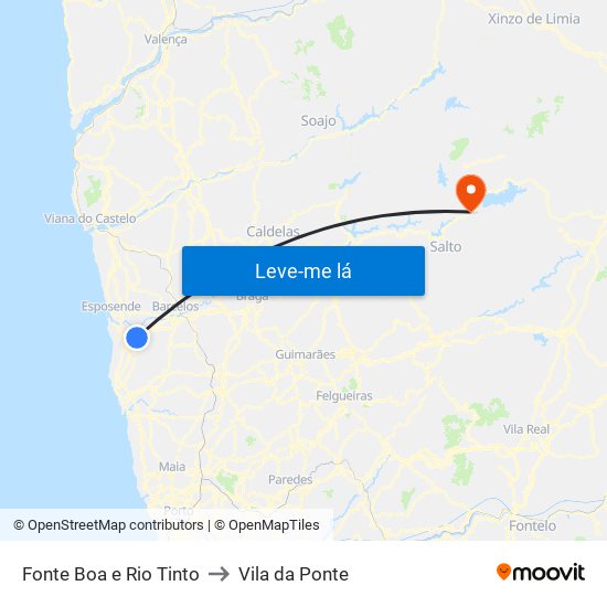 Fonte Boa e Rio Tinto to Vila da Ponte map