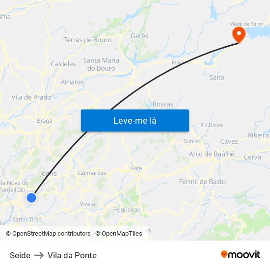 Seide to Vila da Ponte map