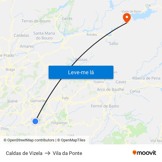 Caldas de Vizela to Vila da Ponte map