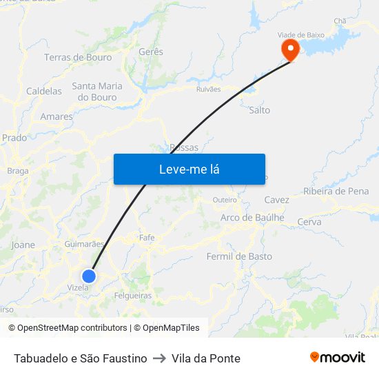 Tabuadelo e São Faustino to Vila da Ponte map