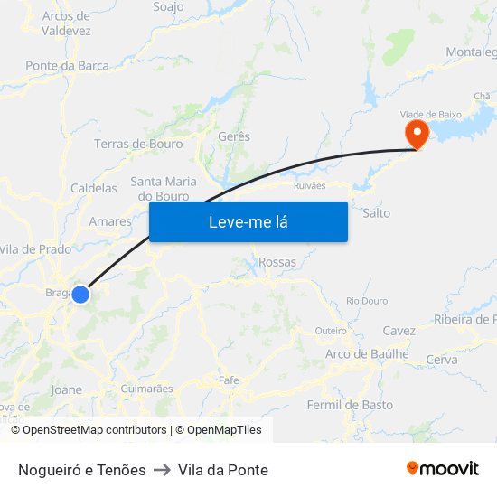 Nogueiró e Tenões to Vila da Ponte map
