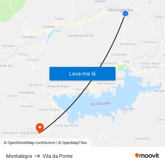 Montalegre to Vila da Ponte map