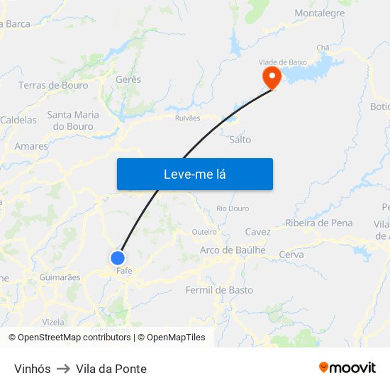 Vinhós to Vila da Ponte map
