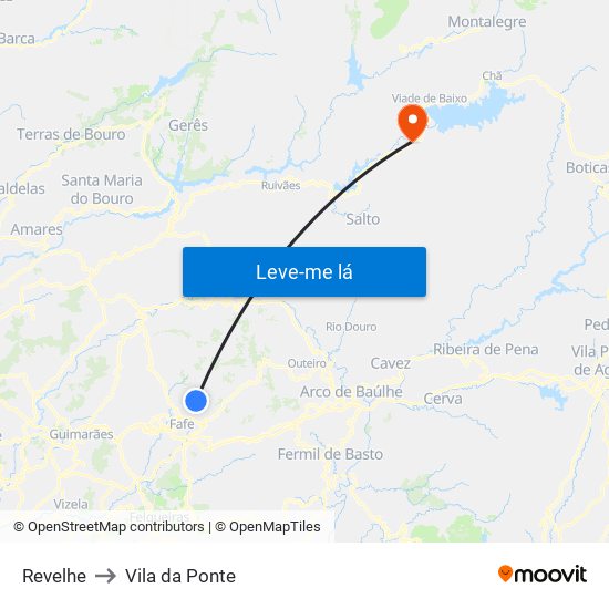 Revelhe to Vila da Ponte map