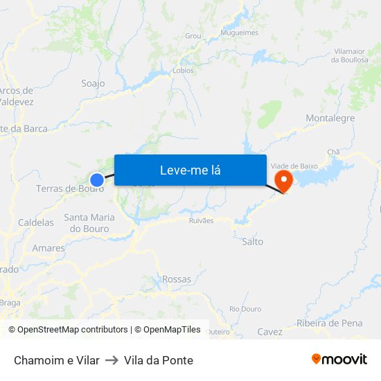 Chamoim e Vilar to Vila da Ponte map