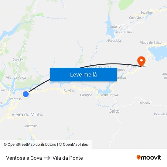 Ventosa e Cova to Vila da Ponte map