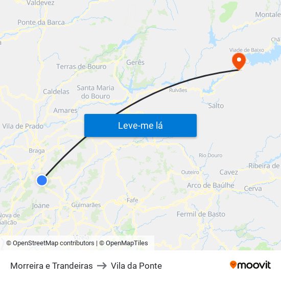 Morreira e Trandeiras to Vila da Ponte map