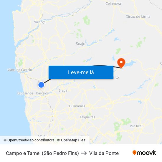 Campo e Tamel (São Pedro Fins) to Vila da Ponte map