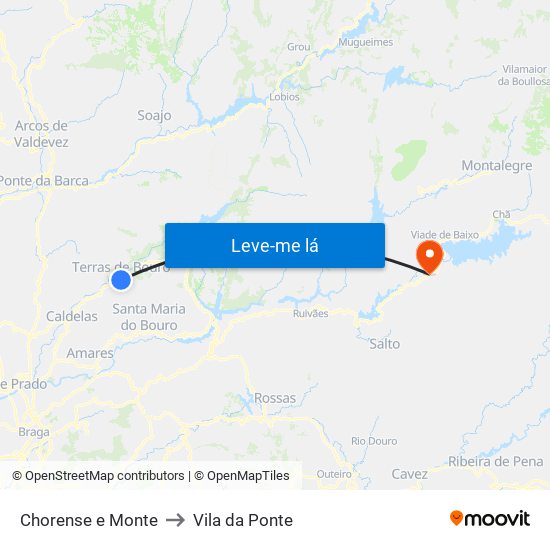 Chorense e Monte to Vila da Ponte map