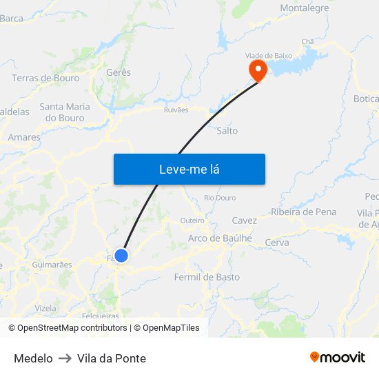 Medelo to Vila da Ponte map