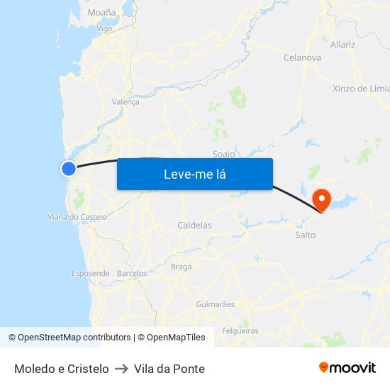 Moledo e Cristelo to Vila da Ponte map