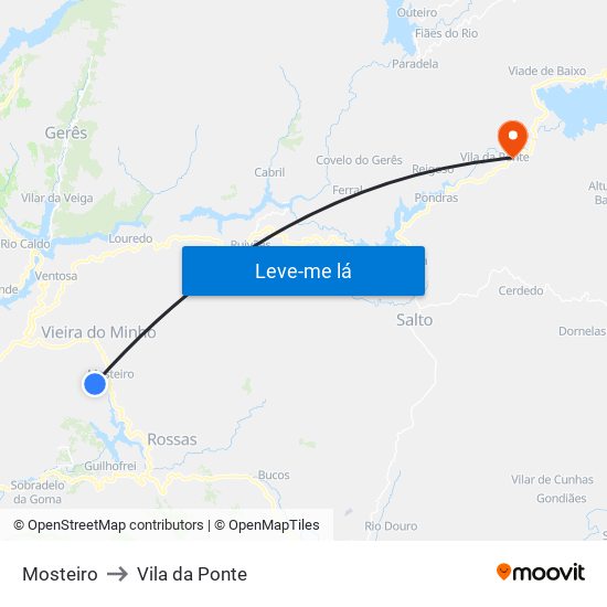 Mosteiro to Vila da Ponte map