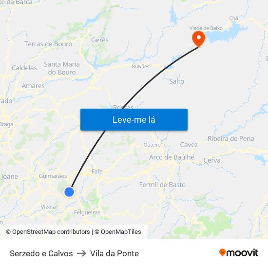 Serzedo e Calvos to Vila da Ponte map