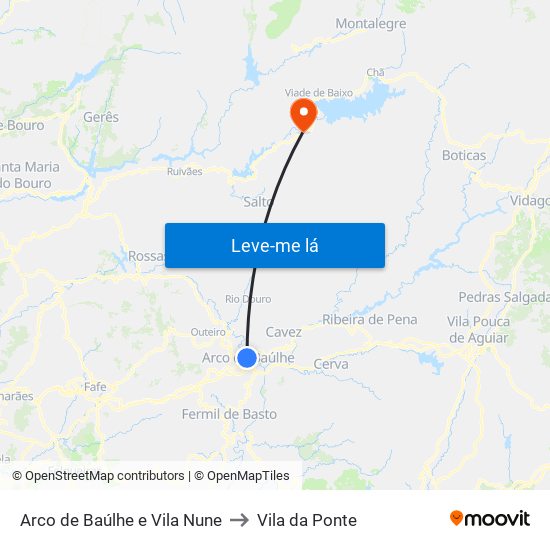 Arco de Baúlhe e Vila Nune to Vila da Ponte map