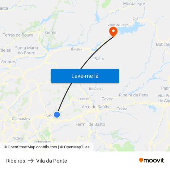 Ribeiros to Vila da Ponte map