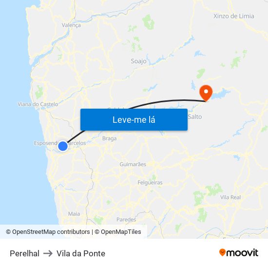 Perelhal to Vila da Ponte map