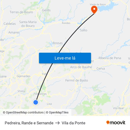 Pedreira, Rande e Sernande to Vila da Ponte map