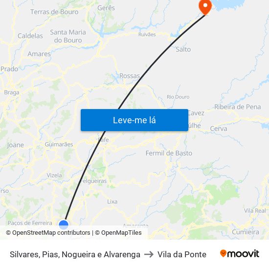 Silvares, Pias, Nogueira e Alvarenga to Vila da Ponte map